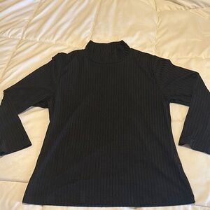 Chic Black Ribbed Long Sleeve Top